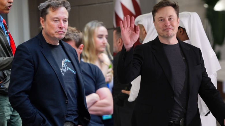Side-by-side photos showing Elon Musk's weight loss