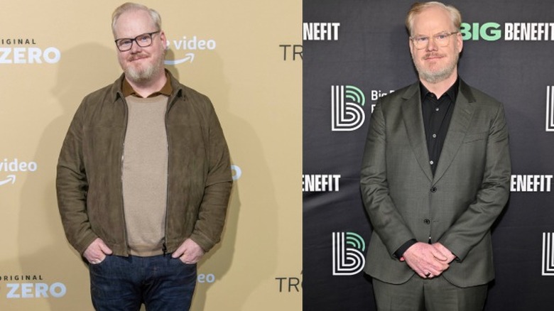 Side-by-side photos showing Jim Gaffigan's weight loss