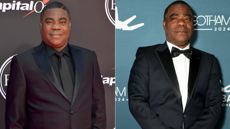 Side-by-side photos showing Tracy Morgan's weight loss