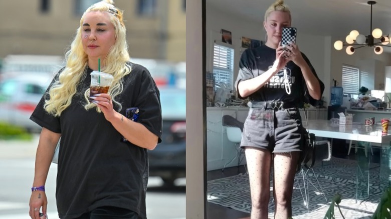 Amanda Bynes showing off selfies before and after she lost weight by using GLP-1s