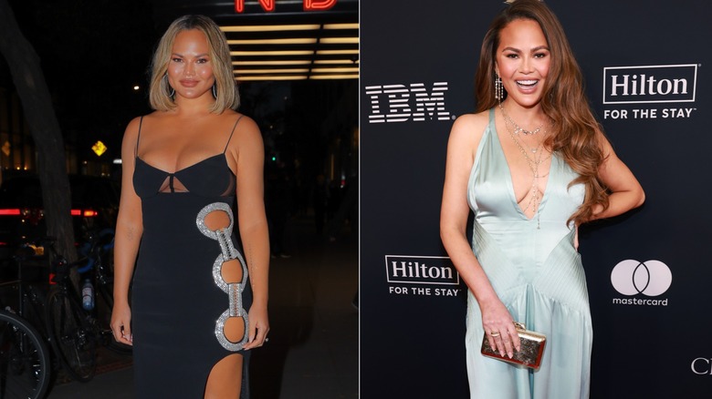 Chrissy Teigen before and after she used Ozempic to lose weight