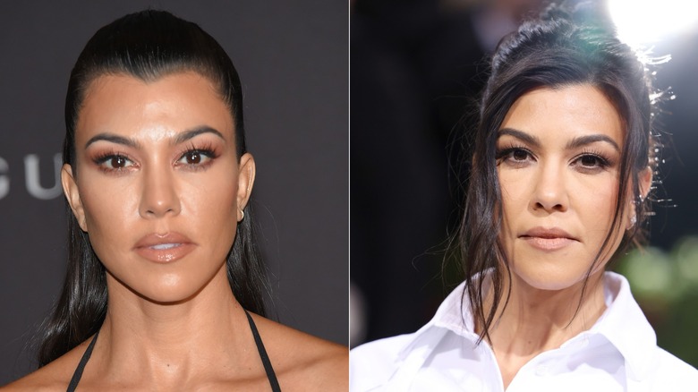Side-by-side photos showing Kourtney Kardashain before and after using Botox