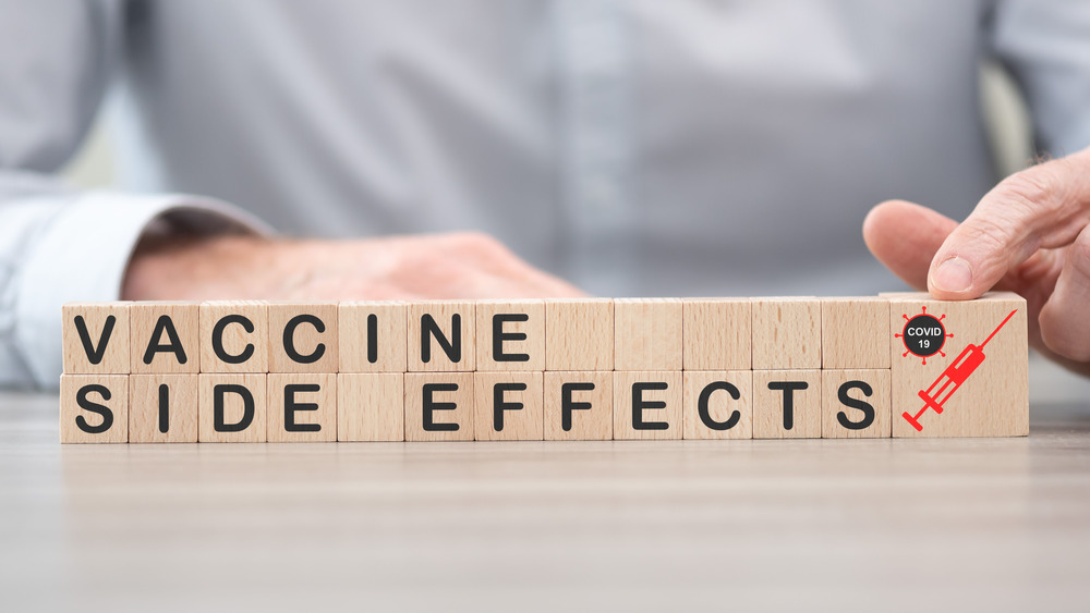 Wood blocks with "vaccine side effects"