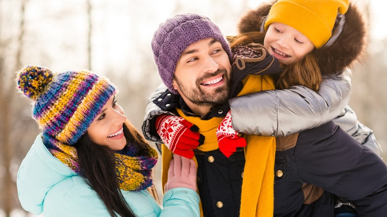 Family enjoying the winter outdoors