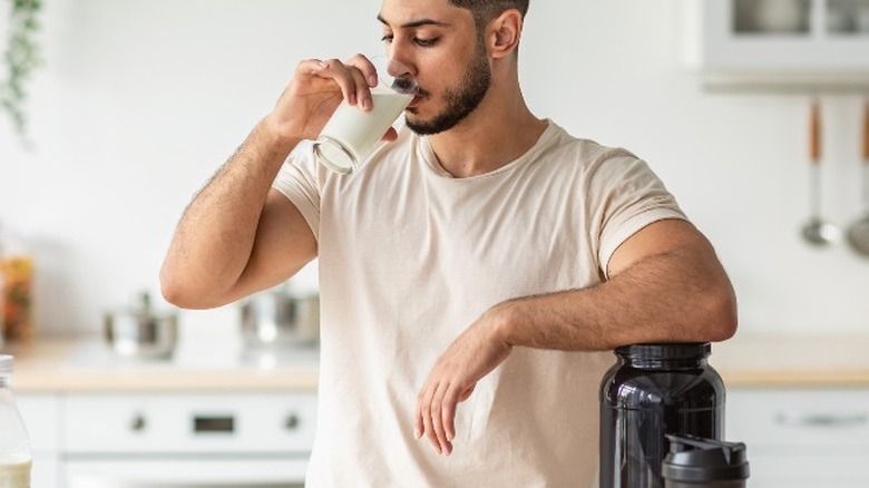 Man drinking a protein shake