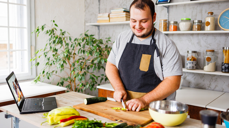 man preparing a healthy diet meal