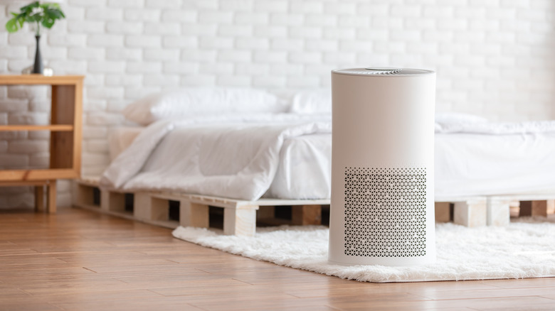 White bedroom with HEPA filter