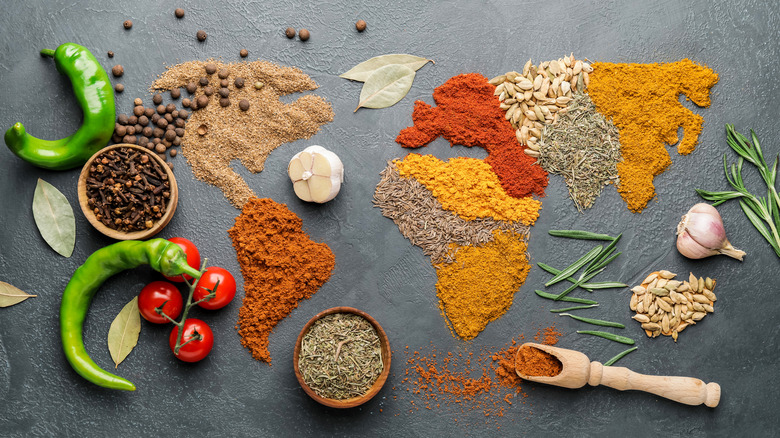 herbs and spices in map shape