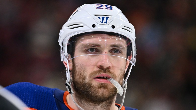 Leon Draisaitl wearing a mouth guard