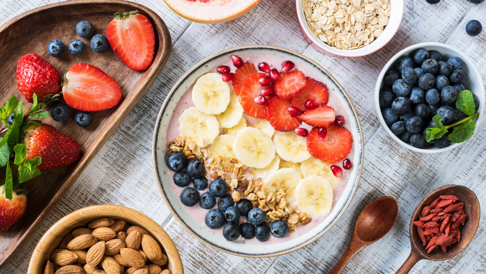 oatmeal, fresh fruits, nuts