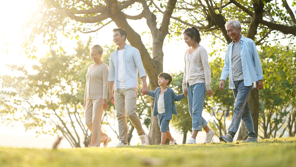 A family walking in the park