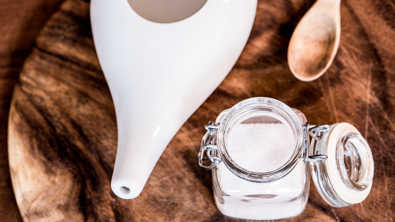 Neti pot for cleaning nose with water and salt