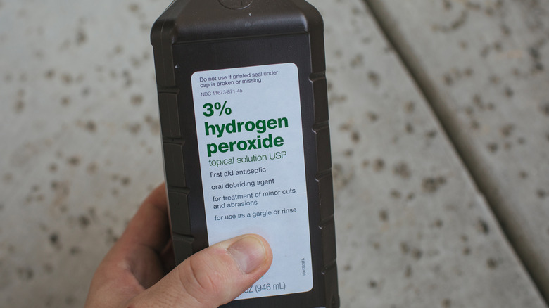 Closeup of 3% hydrogen peroxide bottle
