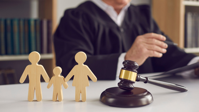Judge wearing robes with cutout of family