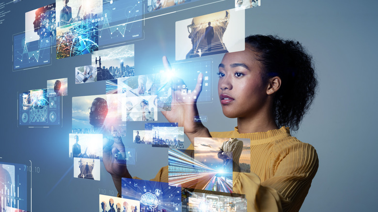 Woman searching through images of people