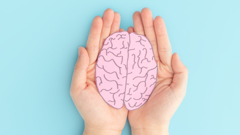 hands holding picture of brain