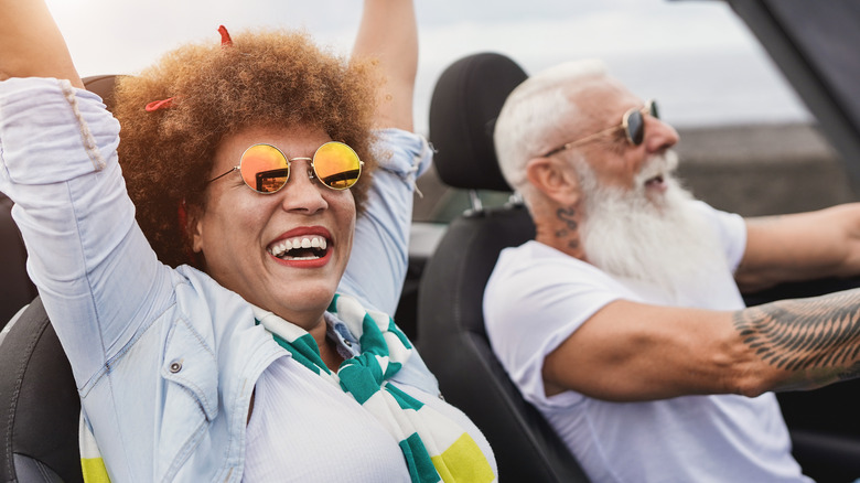 Elderly couple on road trip