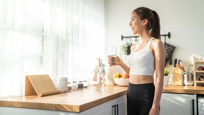 woman drinking water