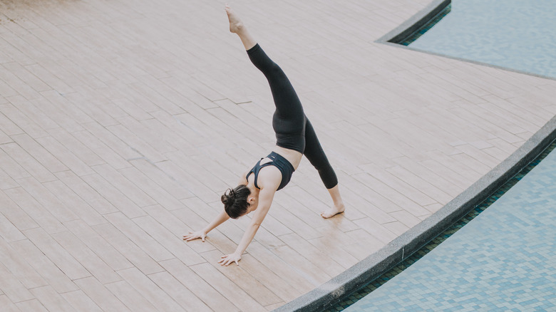 close-up of yoga mat rolling out