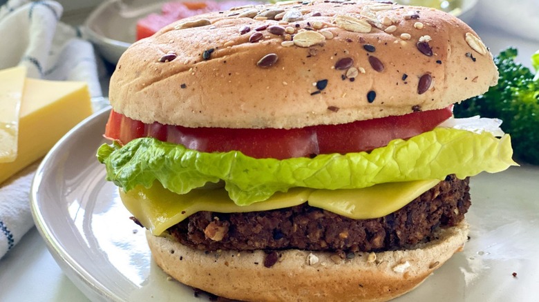 Black bean burger on bun