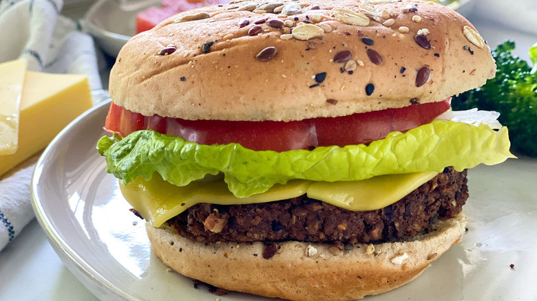 Black bean burger on bun