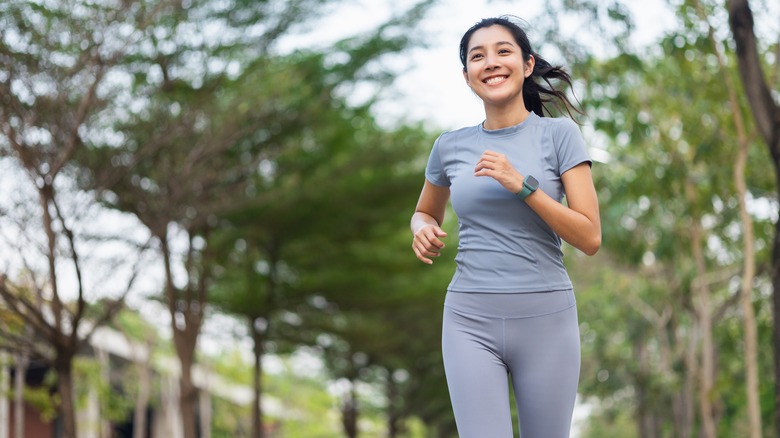 A woman goes for a run