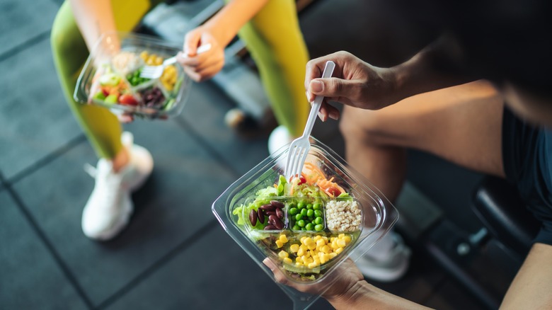 people eating healthy post-workout meal
