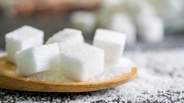 white sugar cubes up close