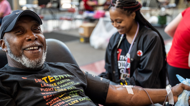 man donating blood