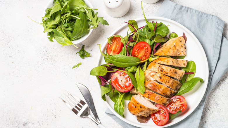 Plate of chicken and salad