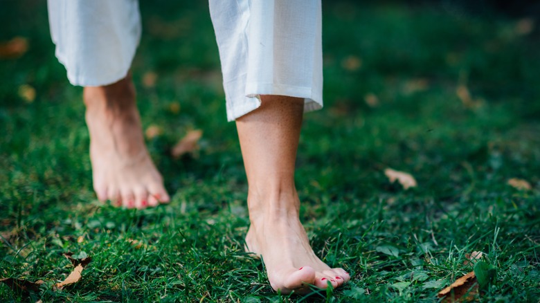 Bare feet walking outside