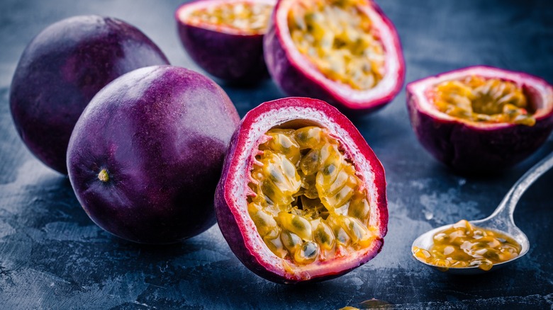 ripe passion fruit sliced open