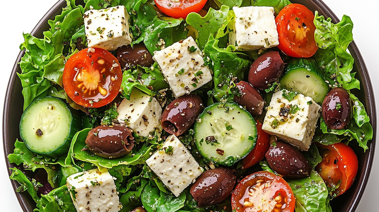 Feta cheese added to salad
