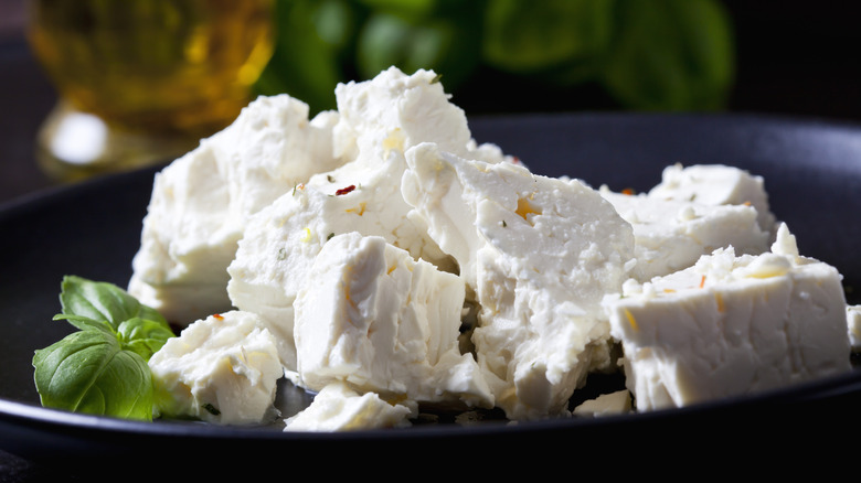 Feta cheese on a black plate