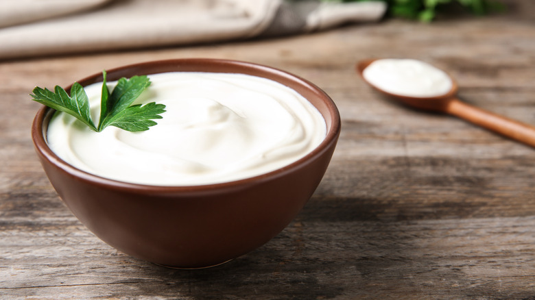 A bowl of sour cream