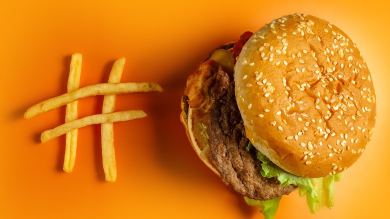 McDonald's burger with hashtag french fries 