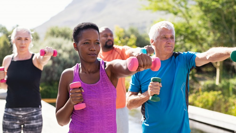 Seniors exercising together
