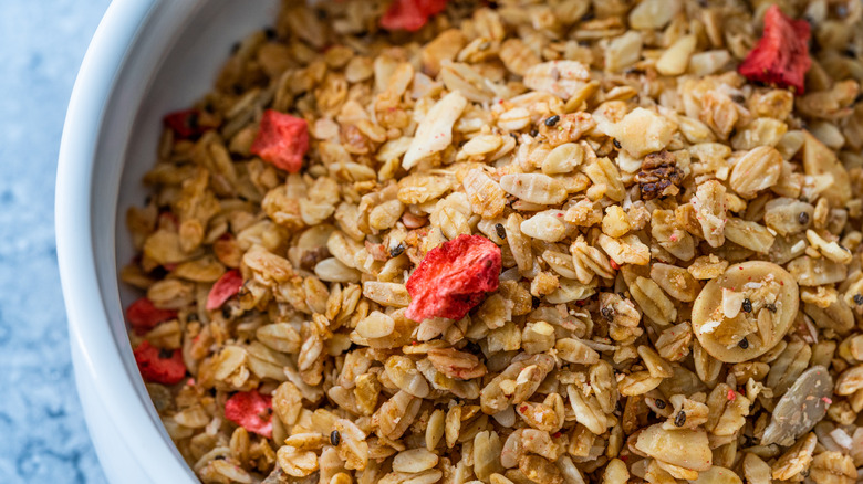 bowl of granola and oven-dried strawberries