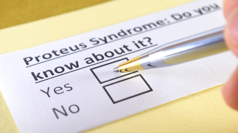 Patient checks a box on a questionnaire asking "Proteus syndrome: Do you know about it?"