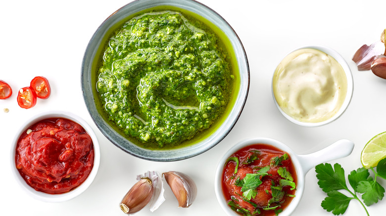 different salsas displayed