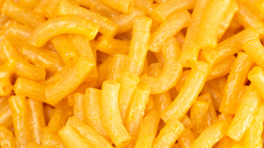Closeup of boxed mac and cheese 