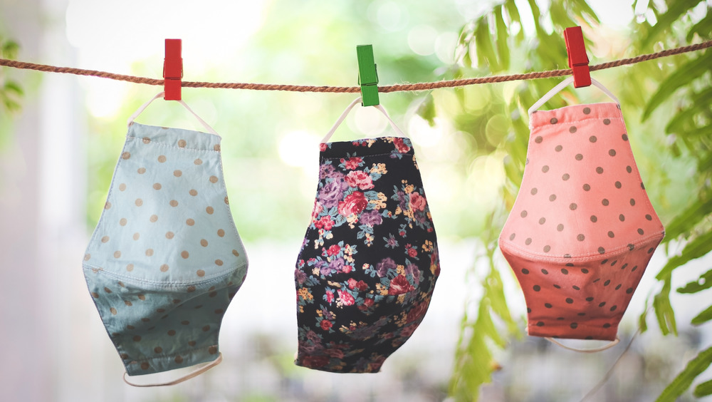 Face masks drying after being washed
