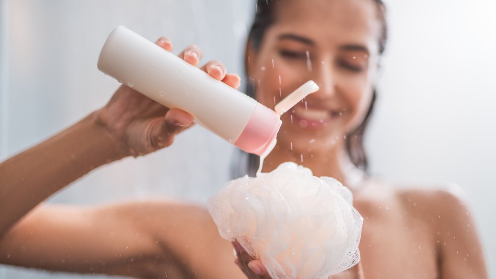 woman showering