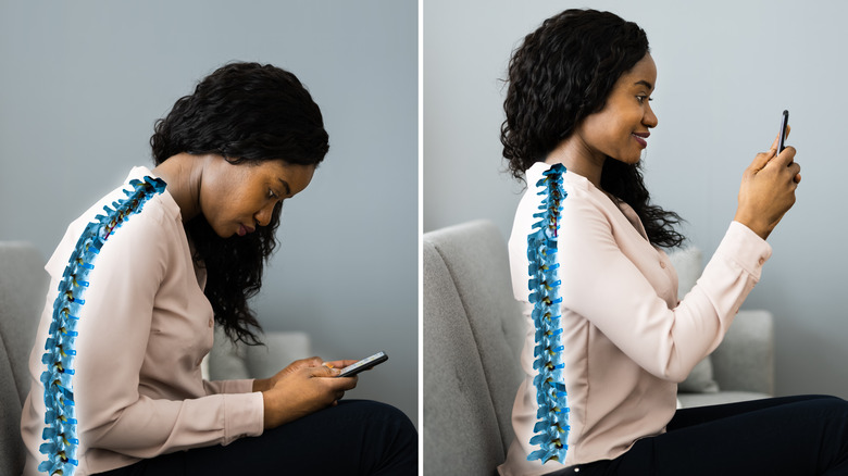 a teenager correcting her posture position 