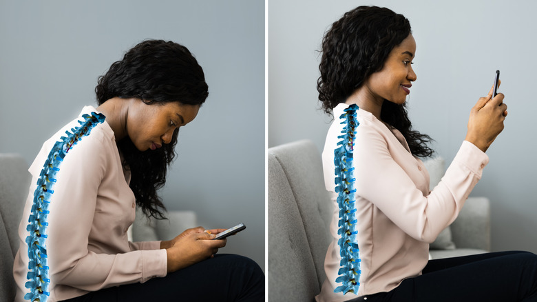 a teenager correcting her posture position