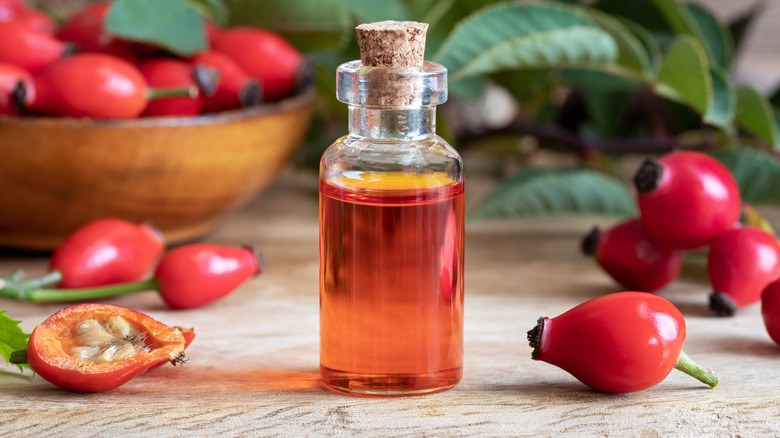 A bottle of rosehip oil