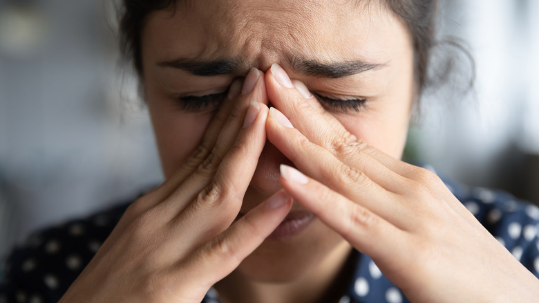 Closeup shot of woman feeling anxiety