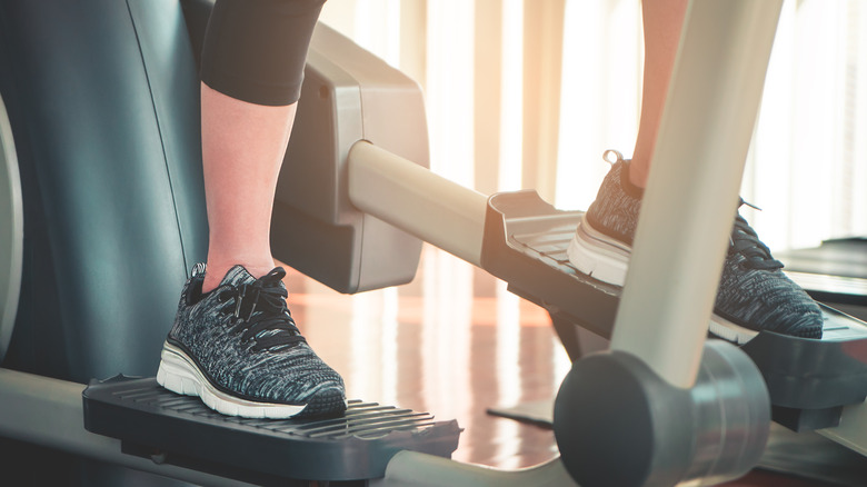 Feet on workout machine