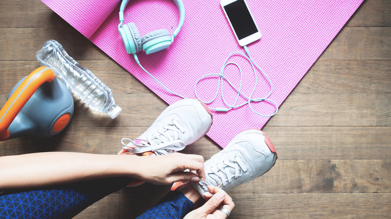 Woman with workout gear