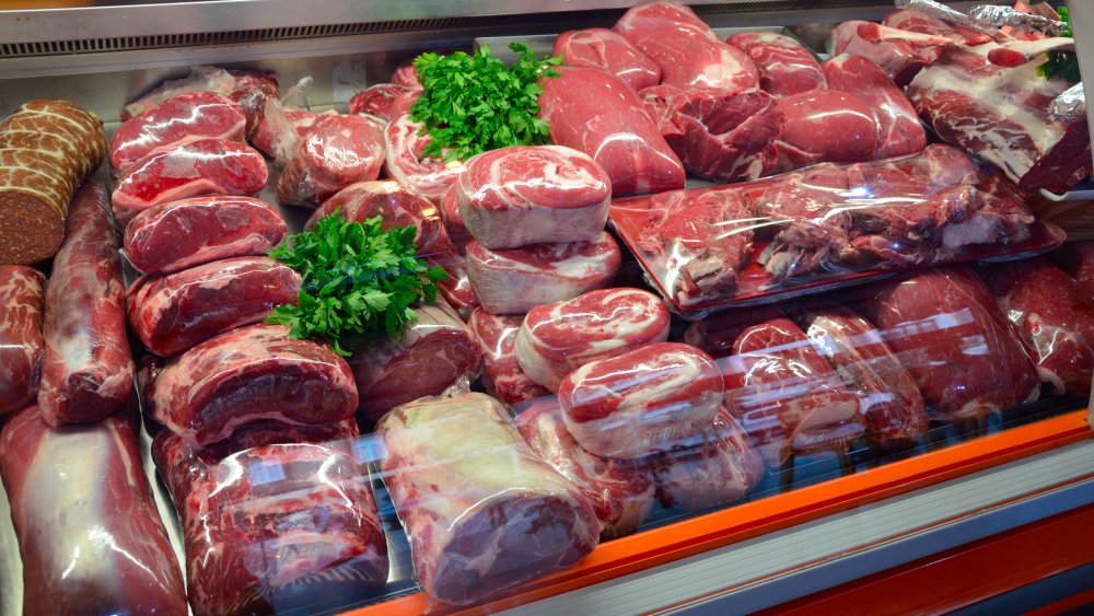 Selection of red meats in butcher shop